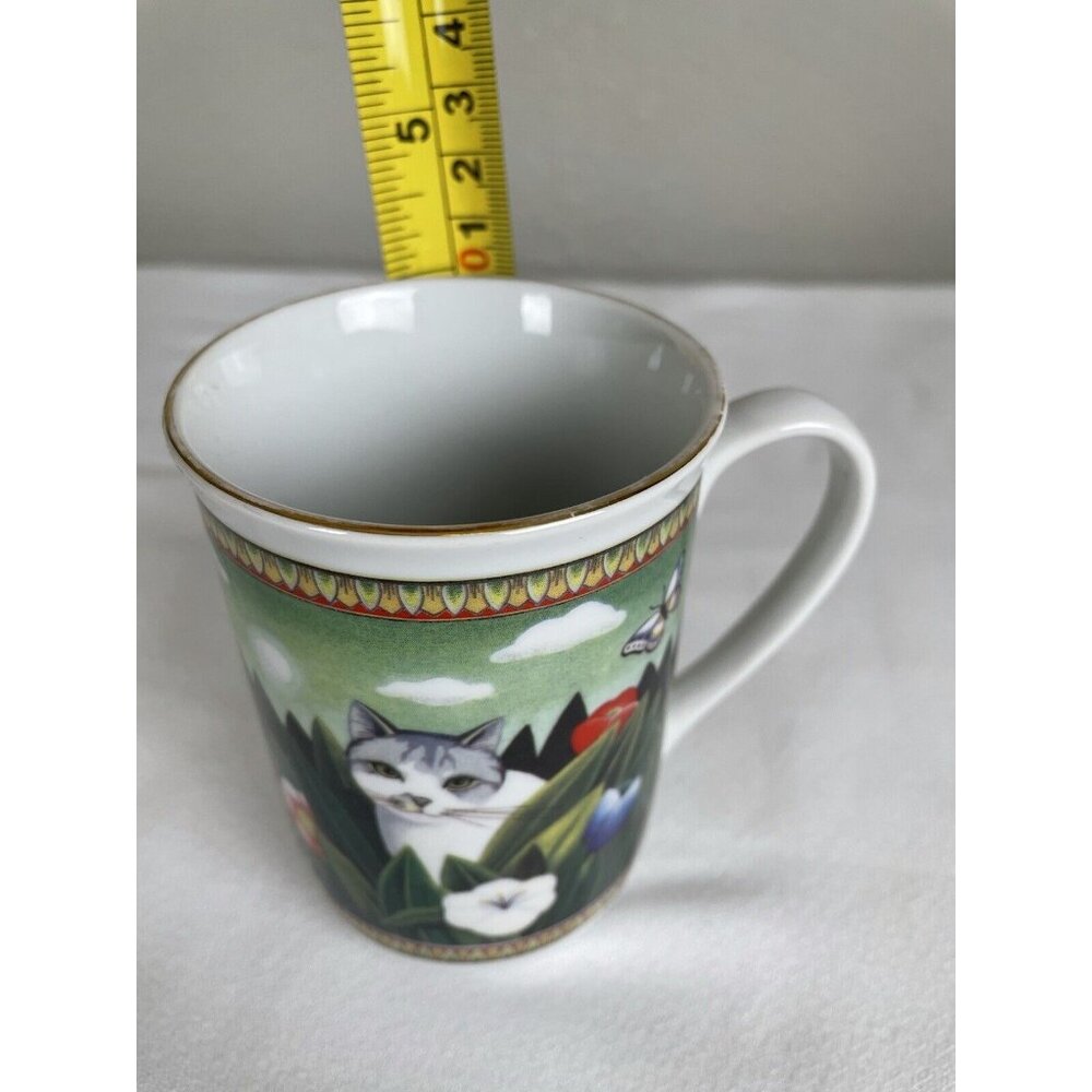 Russ Berrie Four Seasons Mug Cup White Gray Cats In Flower Garden Ceramic 8oz. - Picture 8 of 8